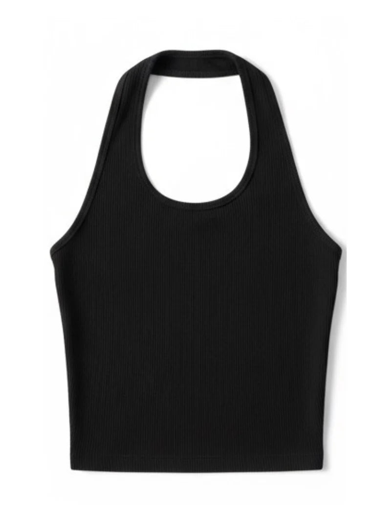 Rae ribbed halter black