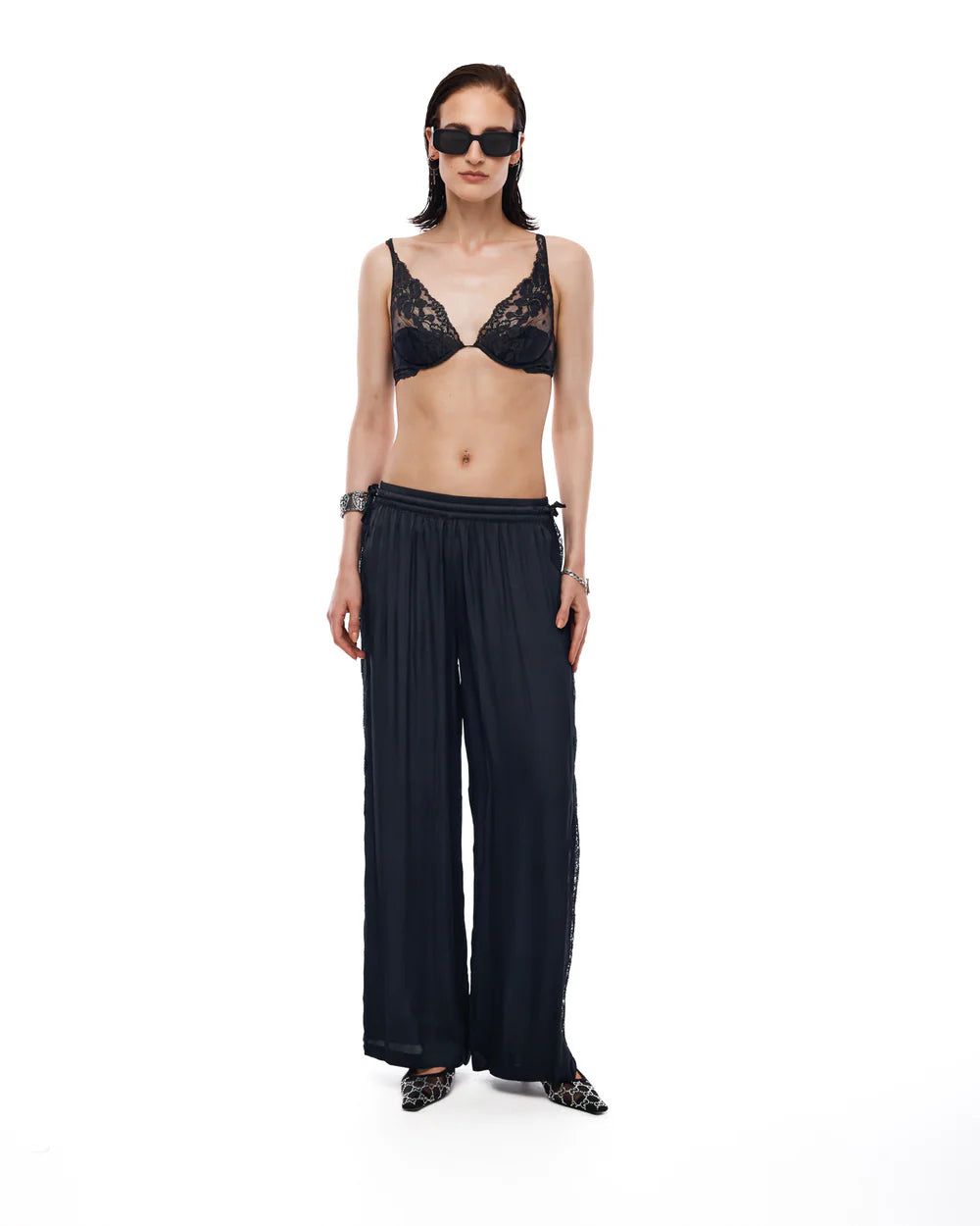 Satin and Lace Wide Leg Pants