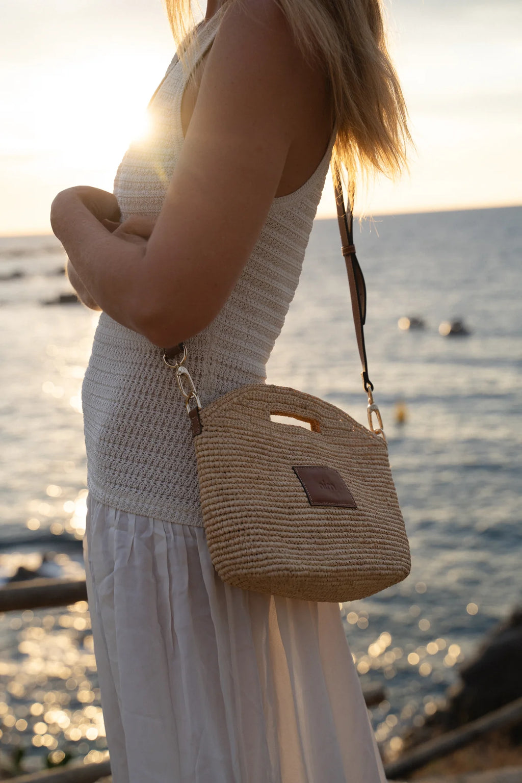 Leather Trimmed Raffia Nim- Mini