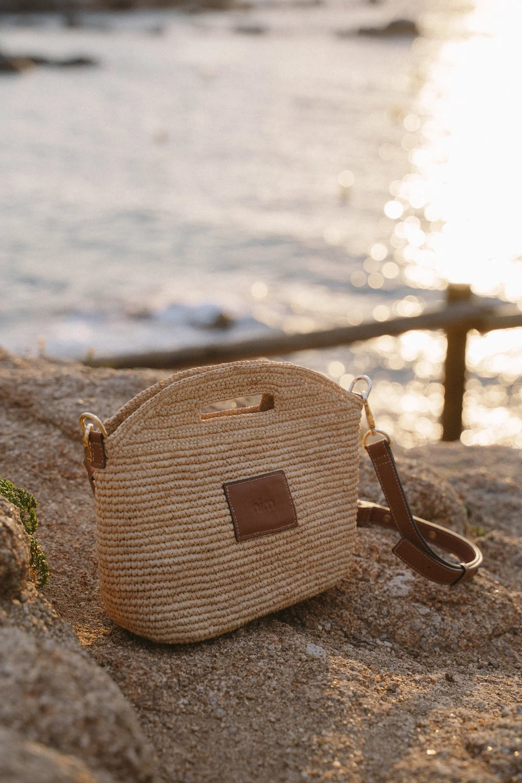 Leather Trimmed Raffia Nim- Mini