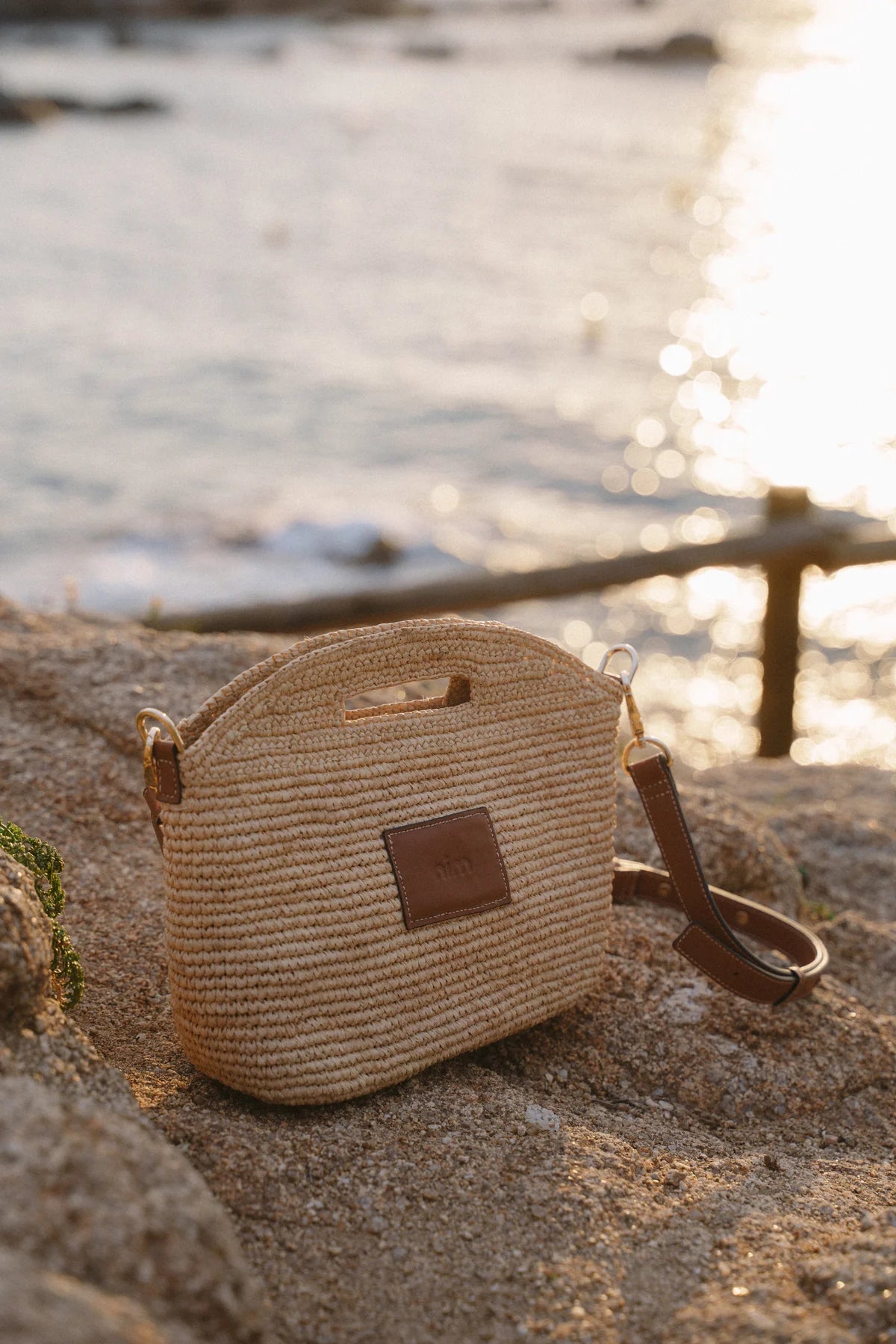 Leather Trimmed Raffia Nim- Mini