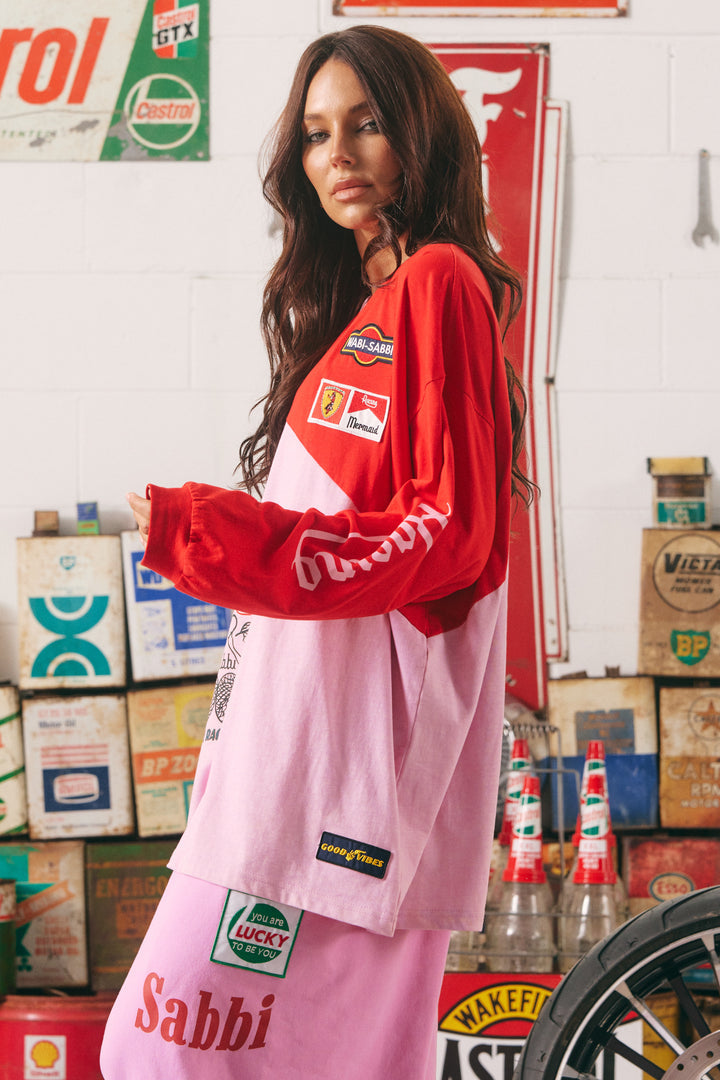 Long Sleeve Mermaid Racing tee pink