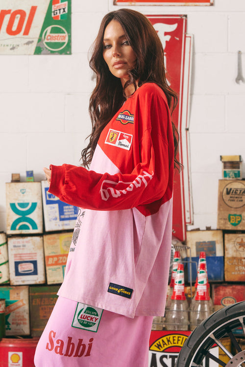 Long Sleeve Mermaid Racing tee pink