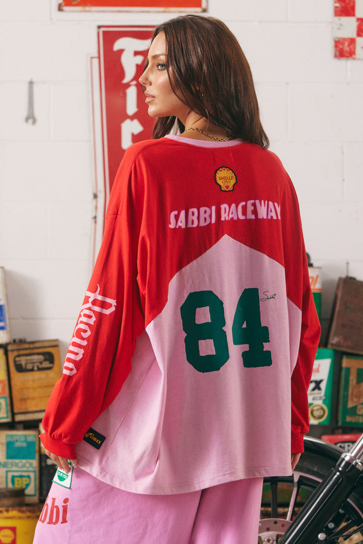 Long Sleeve Mermaid Racing tee pink