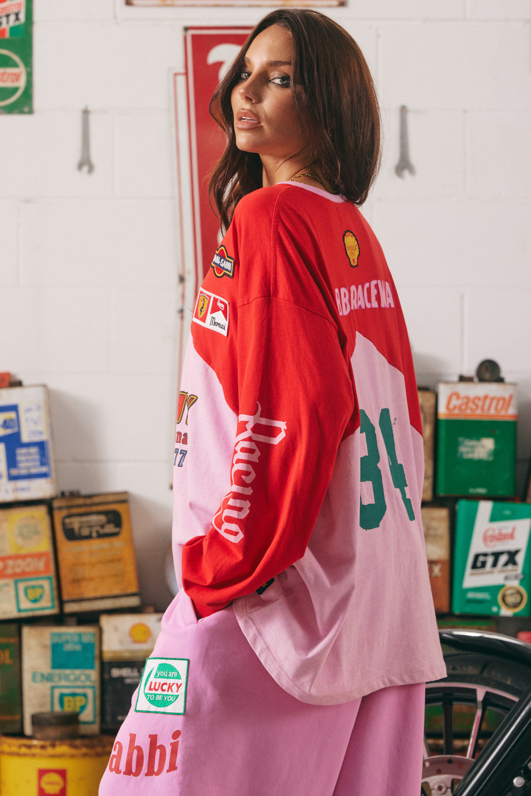 Long Sleeve Mermaid Racing tee pink