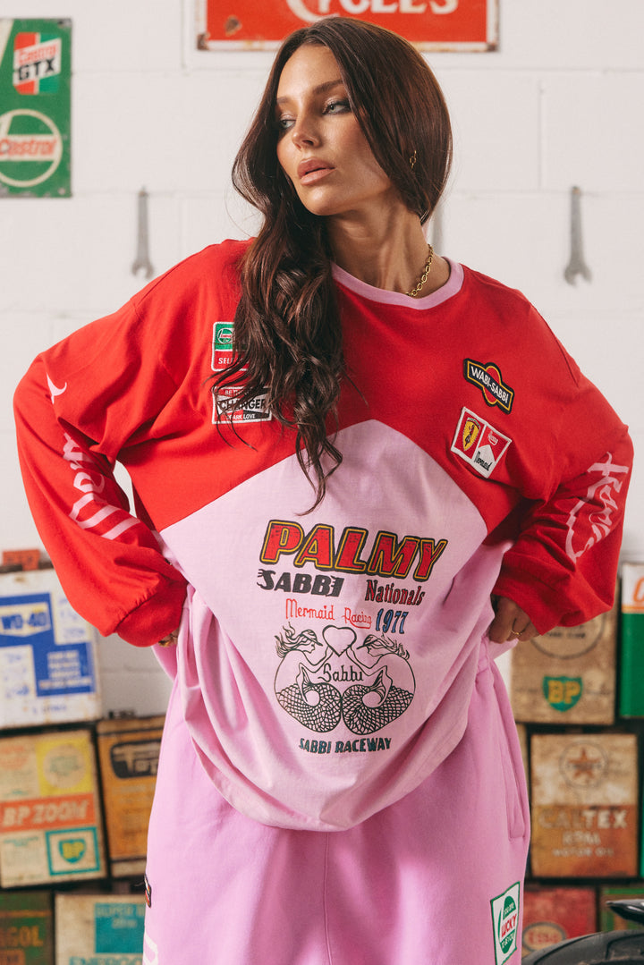 Long Sleeve Mermaid Racing tee pink