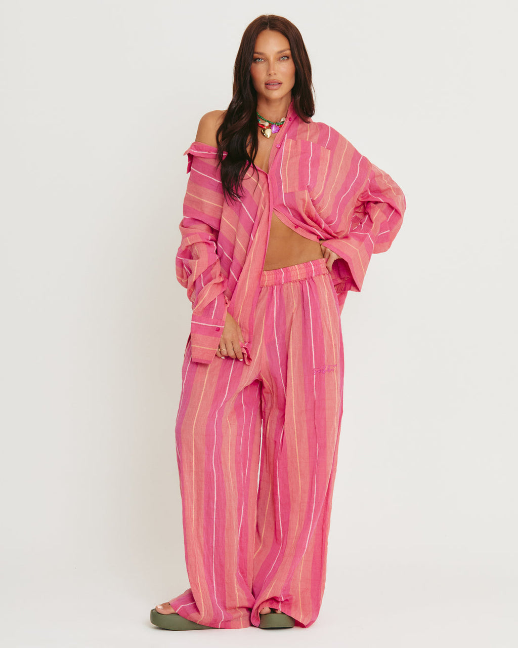 THE MEXICOLA PANTS - POP STRIPE PEACH