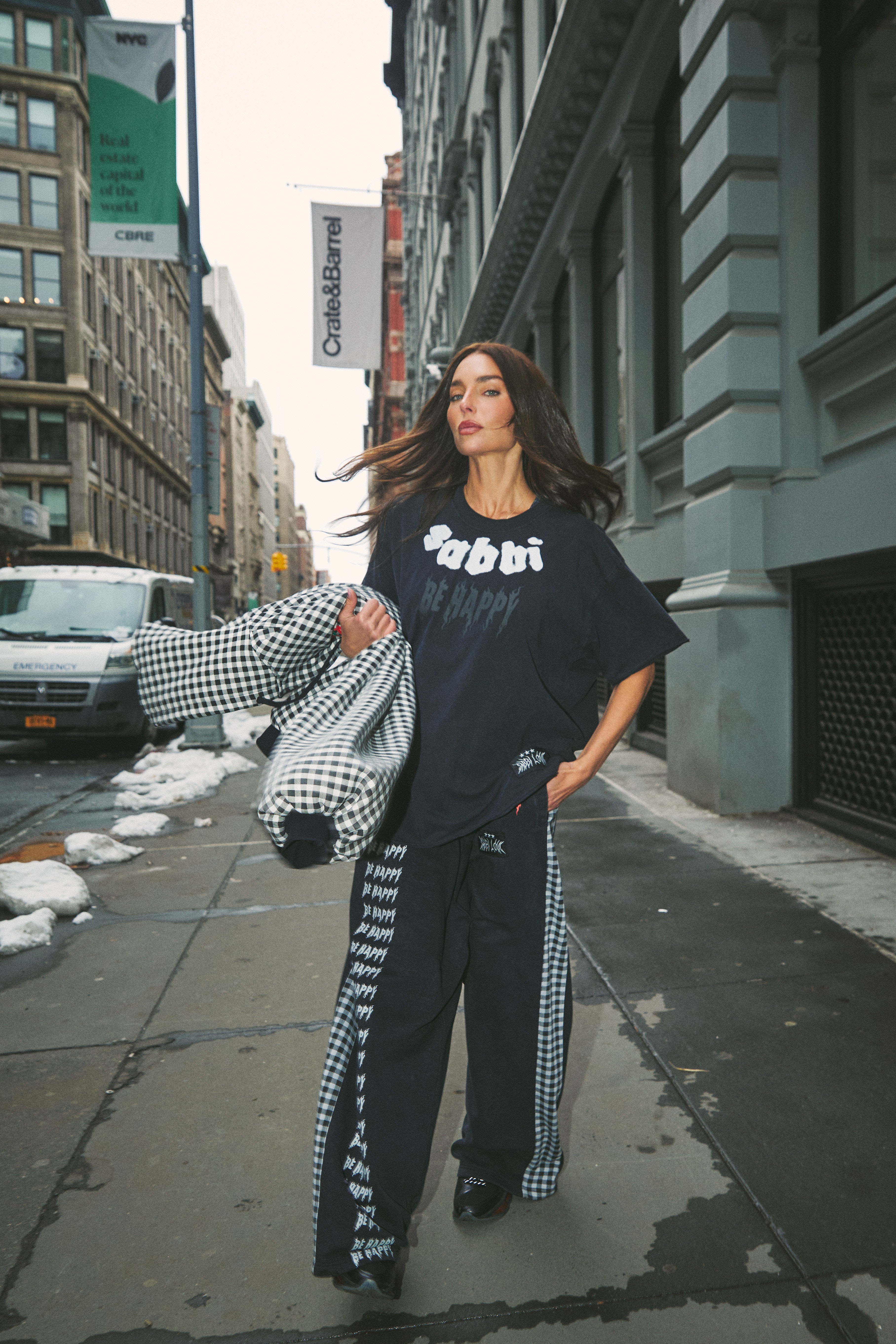 BE HAPPY WIDE LEG SWEAT PANTS - GINGHAM