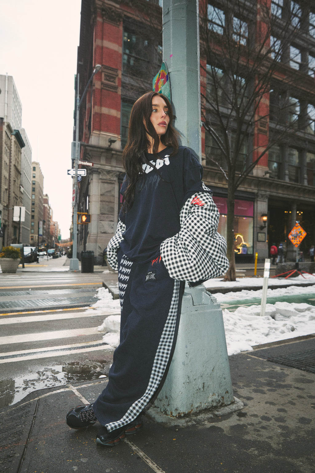 BE HAPPY WIDE LEG SWEAT PANTS - GINGHAM