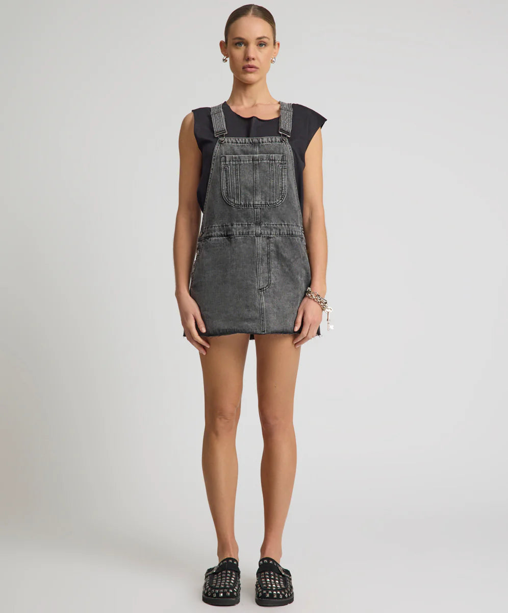 Raven Denim Mini Pini Dress - Washed Black