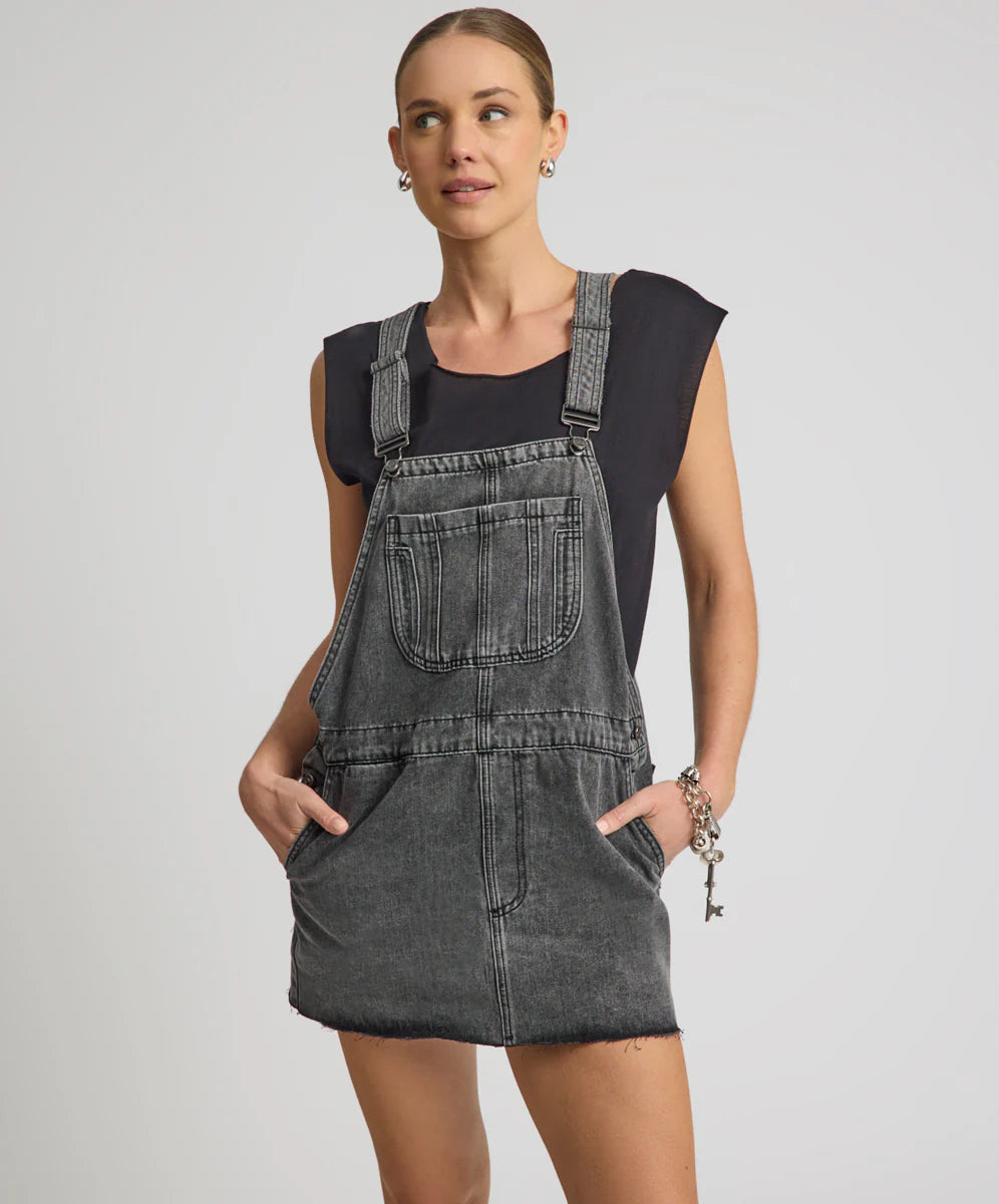 Raven Denim Mini Pini Dress - Washed Black