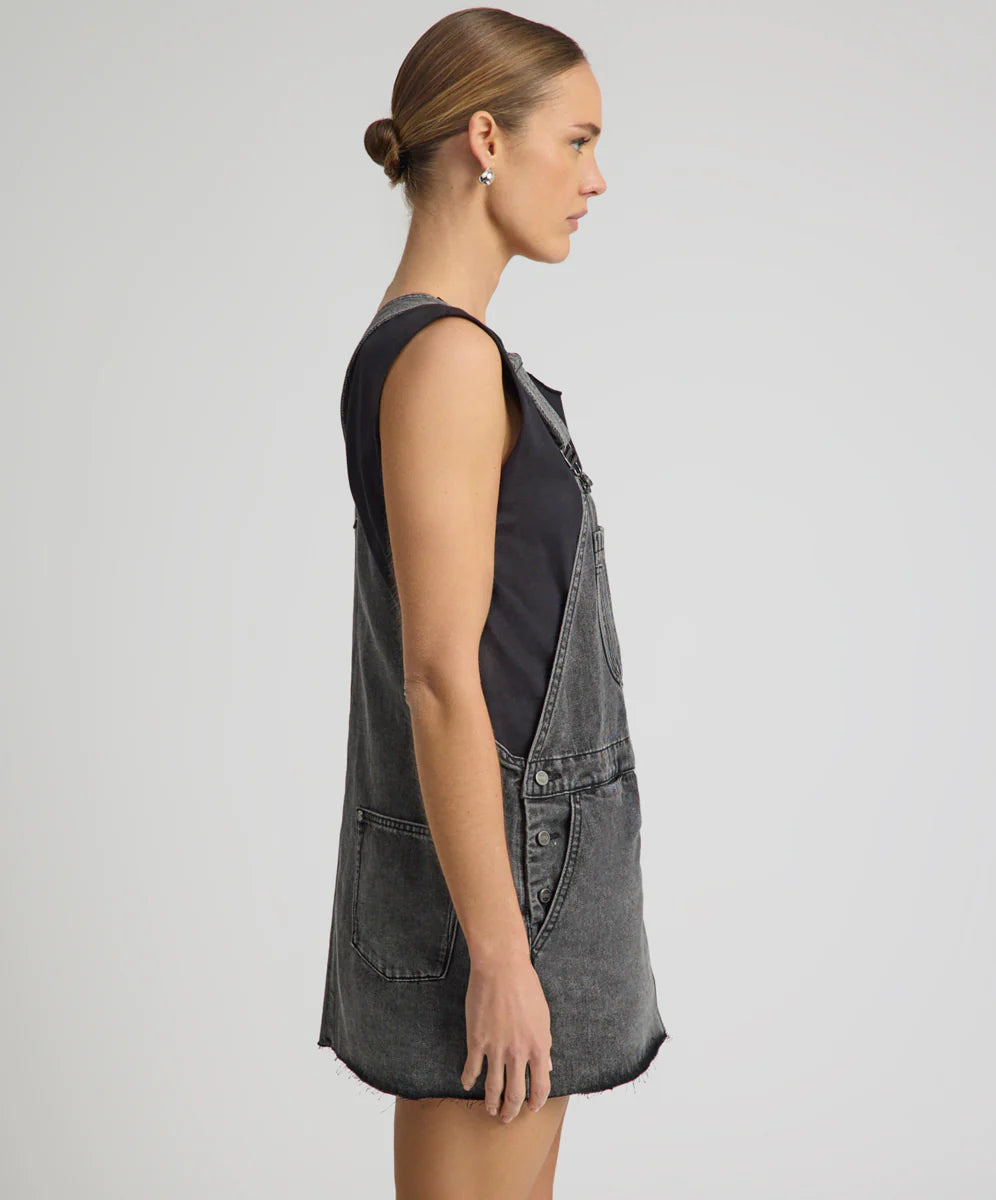 Raven Denim Mini Pini Dress - Washed Black