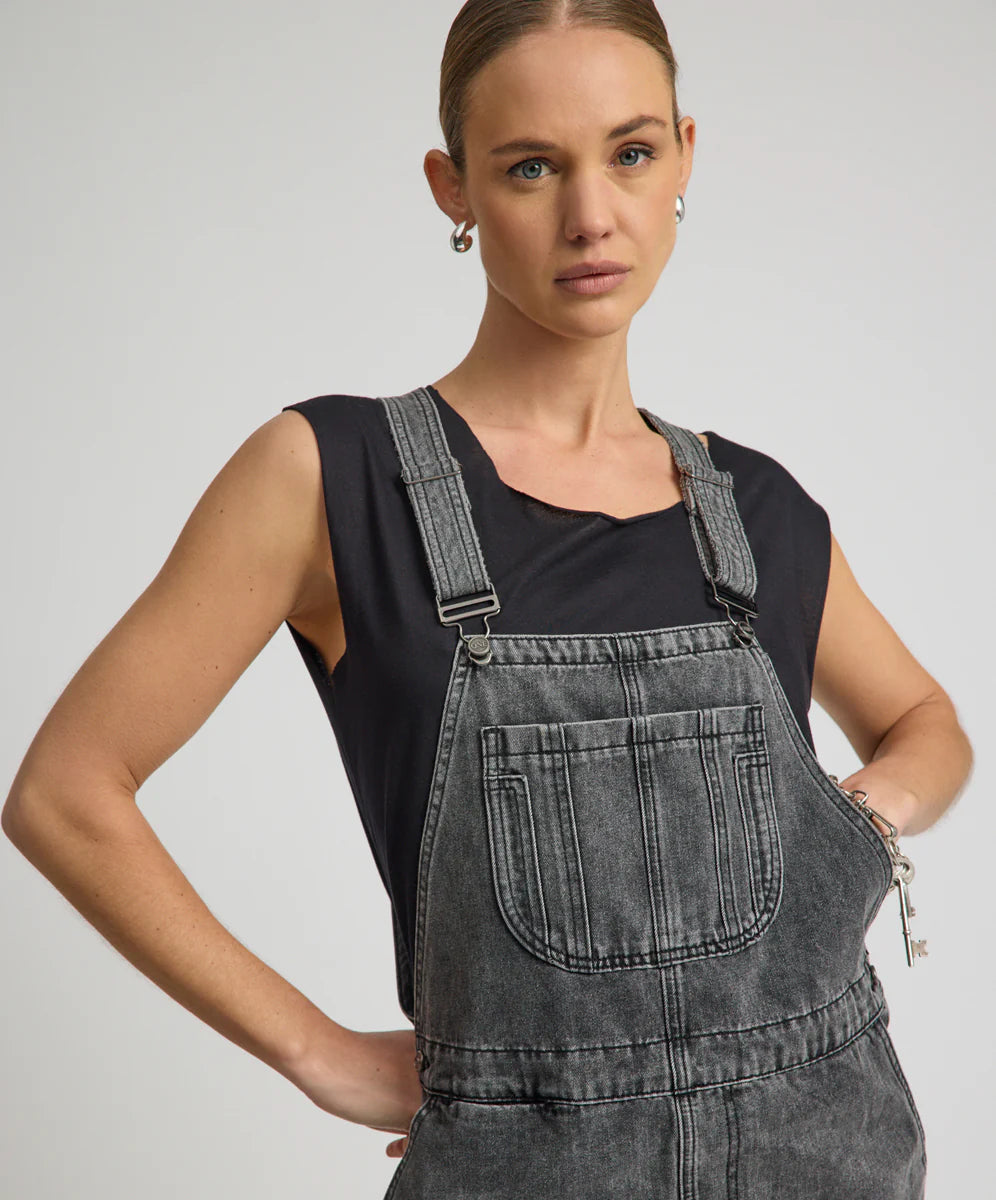 Raven Denim Mini Pini Dress - Washed Black