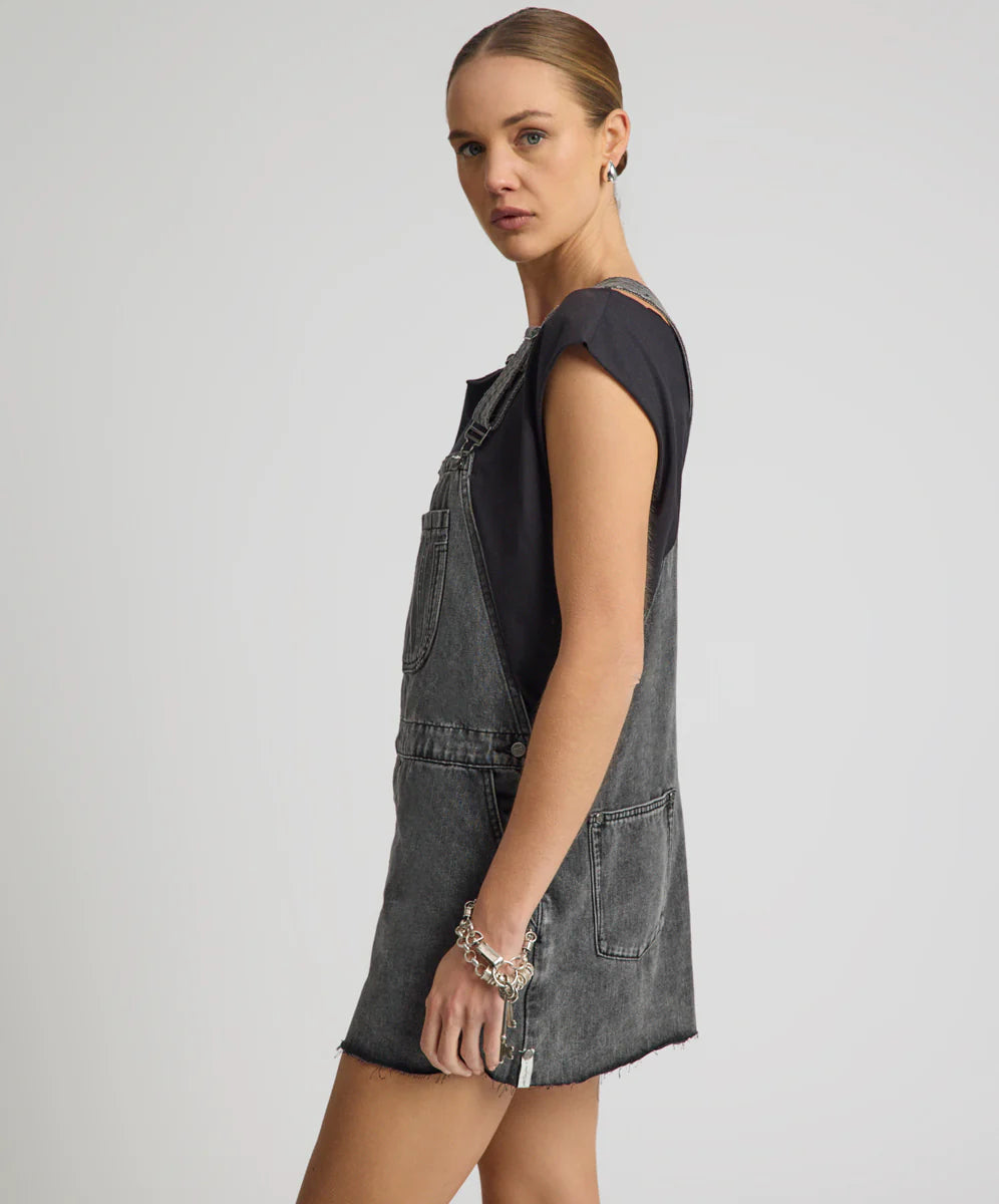 Raven Denim Mini Pini Dress - Washed Black