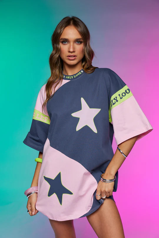 ONLY LOVERS LEFT- Yin Yang Tee Dress ~ Charcoal & Lime