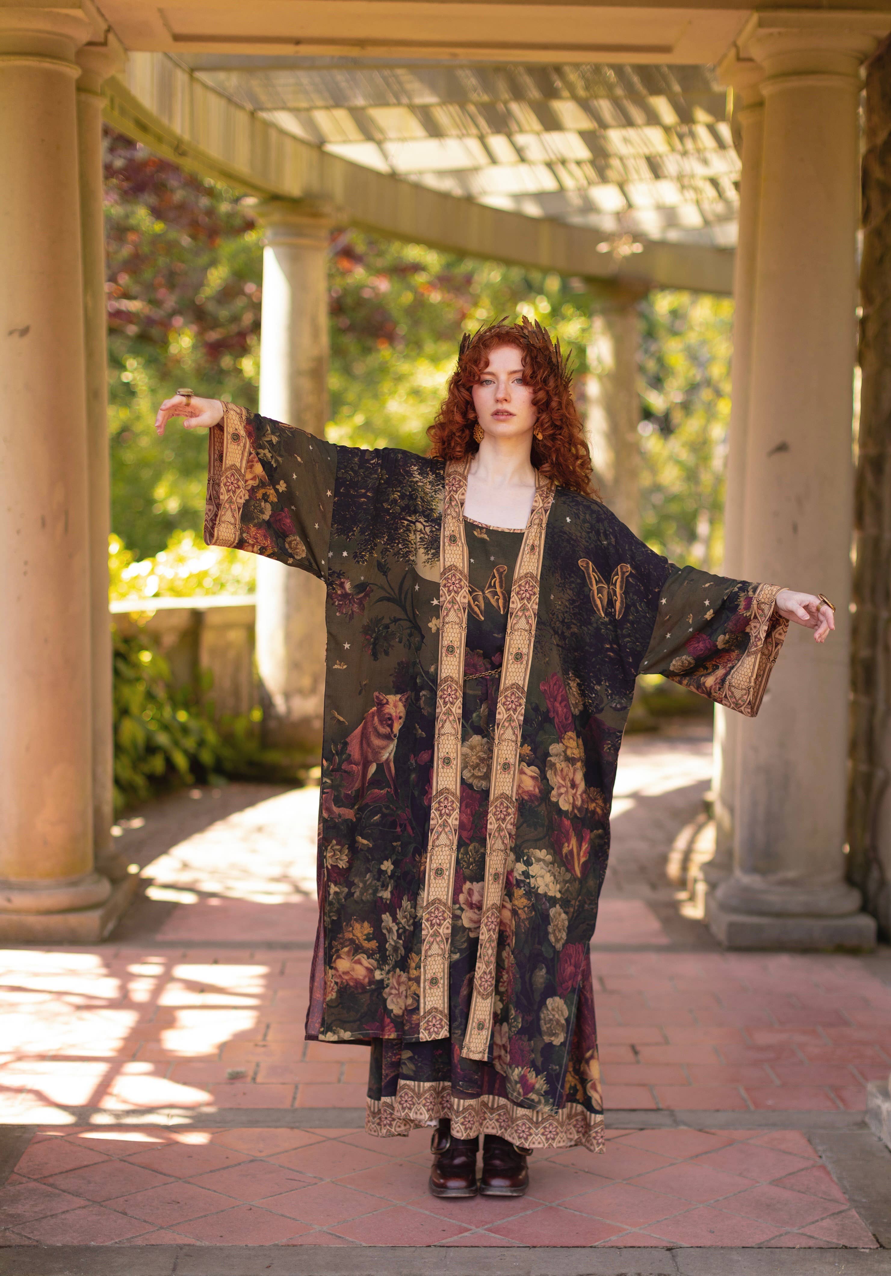 The Messenger Opera Duster Robe w/ Joan of Arc & Florals