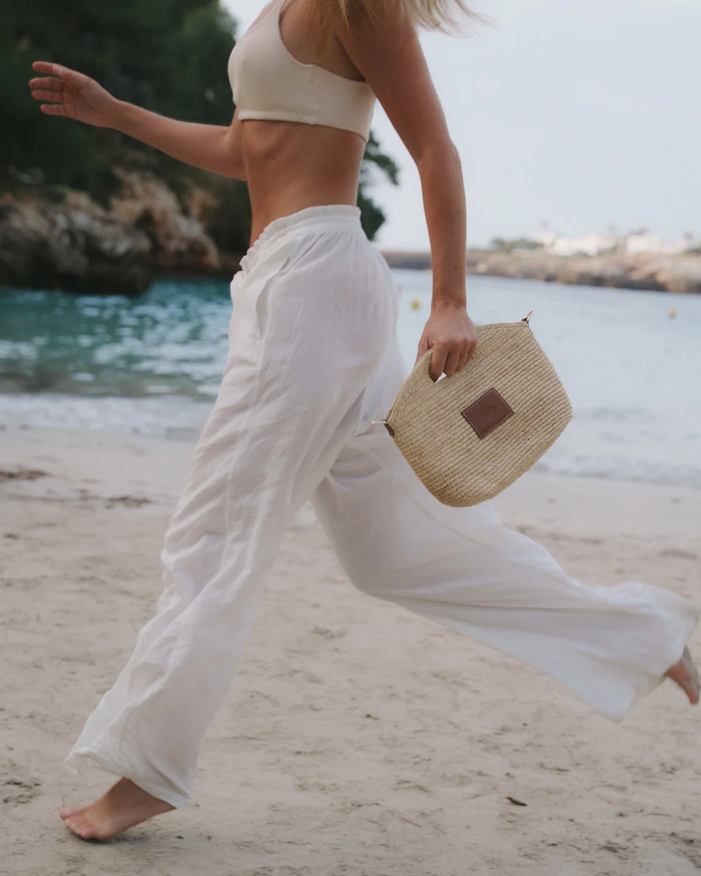 Leather Trimmed Raffia Nim- Mini