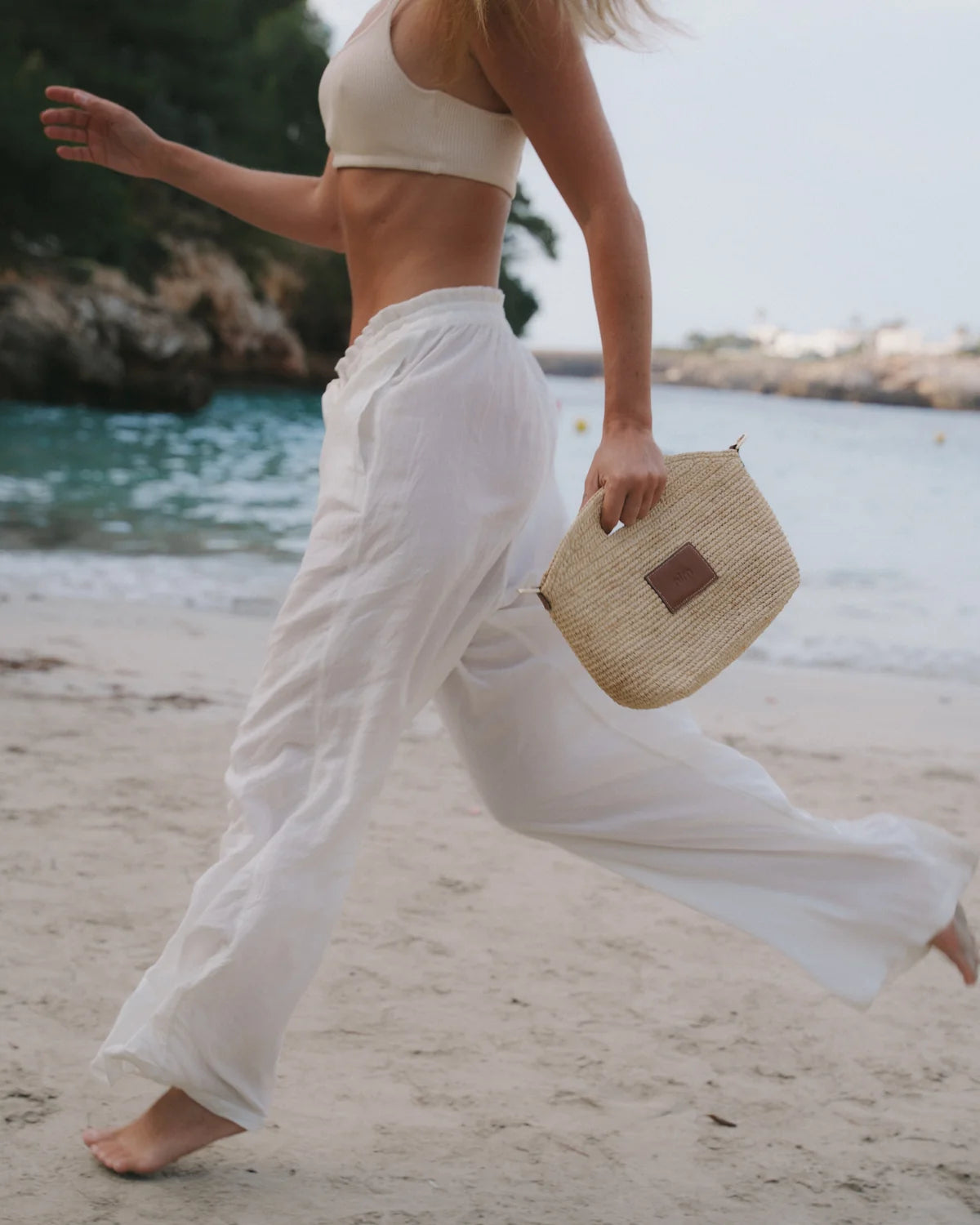 Leather Trimmed Raffia Nim- Mini