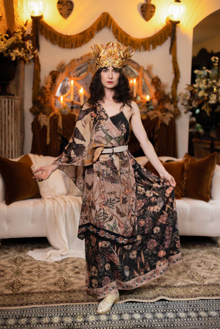 Momento Bohemian Scarf w/ Floral Print, Starlings & Skull