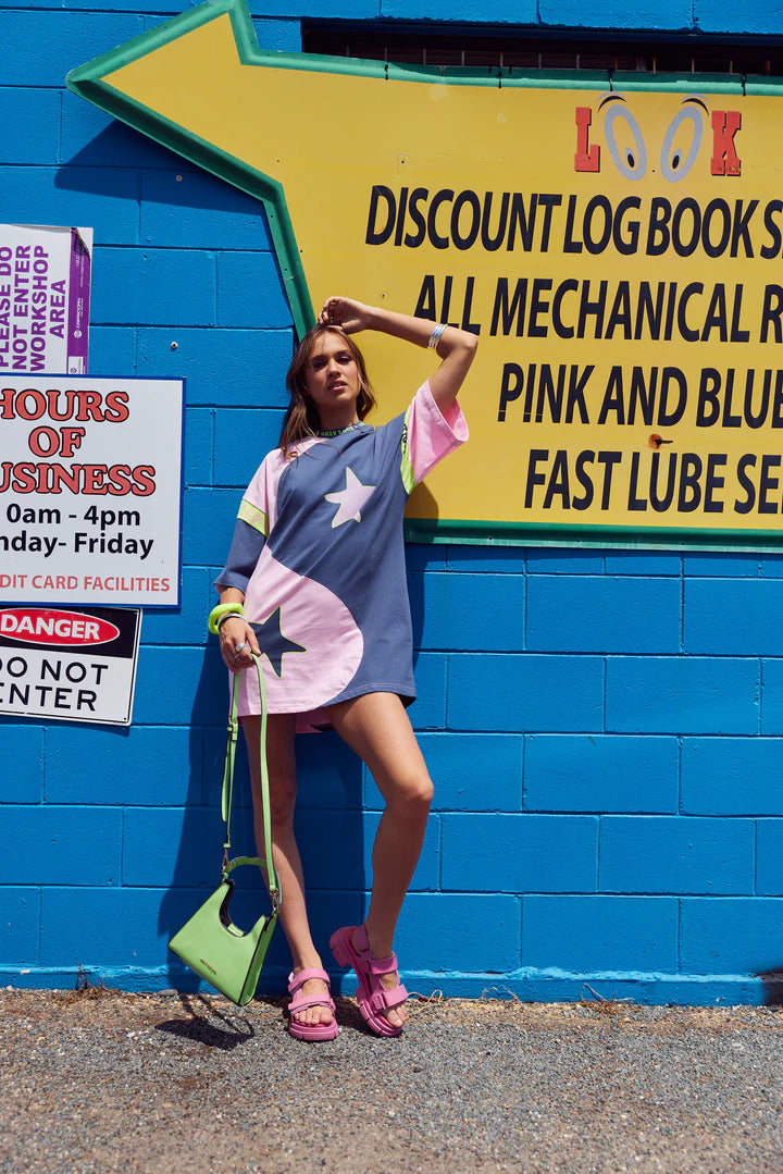 ONLY LOVERS LEFT- Yin Yang Tee Dress ~ Charcoal & Lime