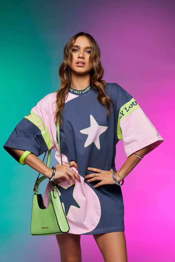 ONLY LOVERS LEFT- Yin Yang Tee Dress ~ Charcoal & Lime