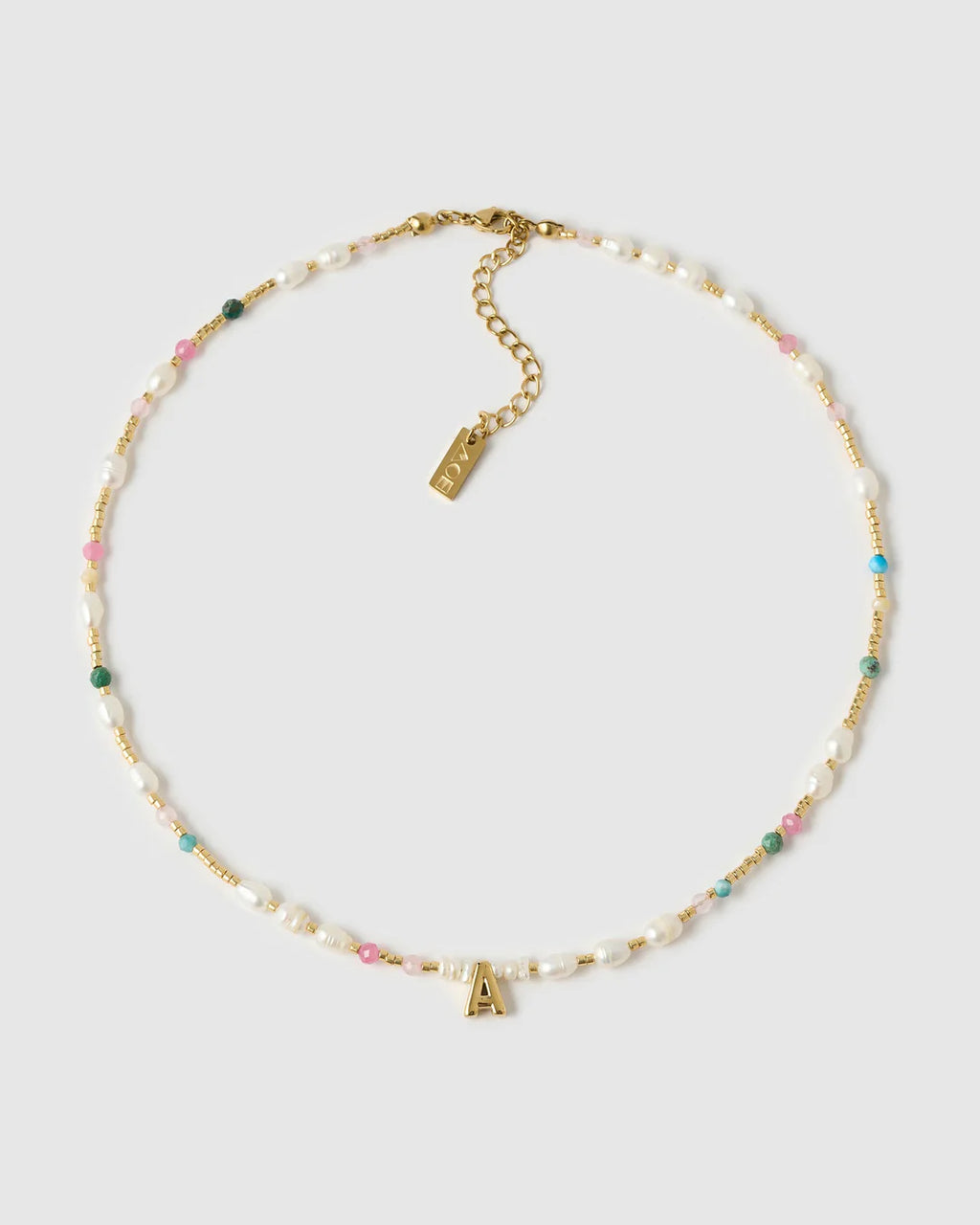 Beaded Gemstone and Pearl Letter Necklace