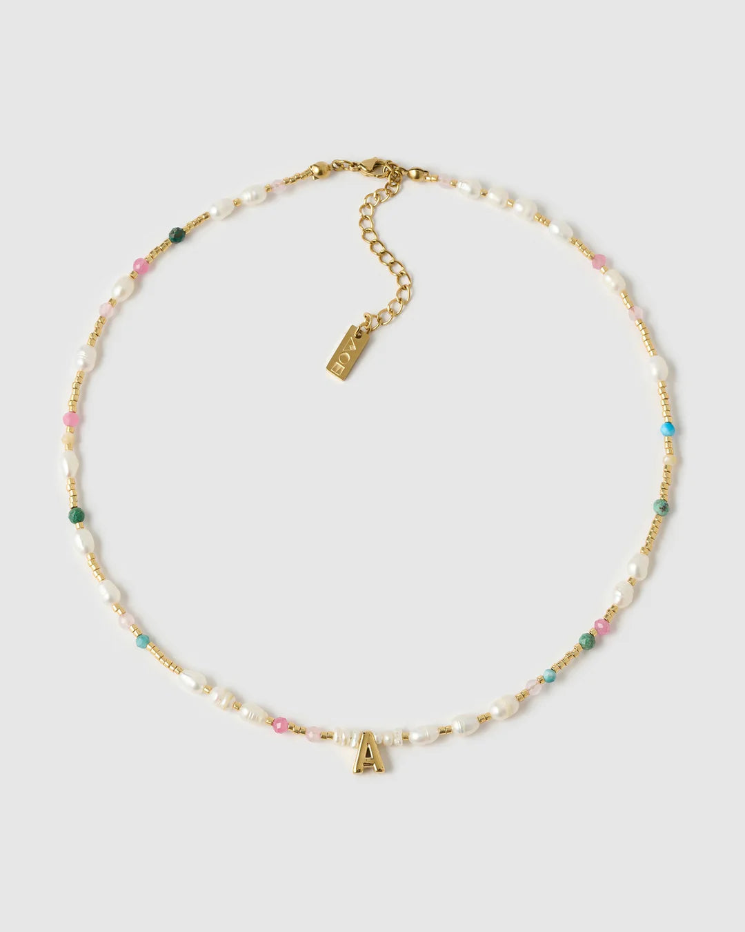 Beaded Gemstone and Pearl Letter Necklace