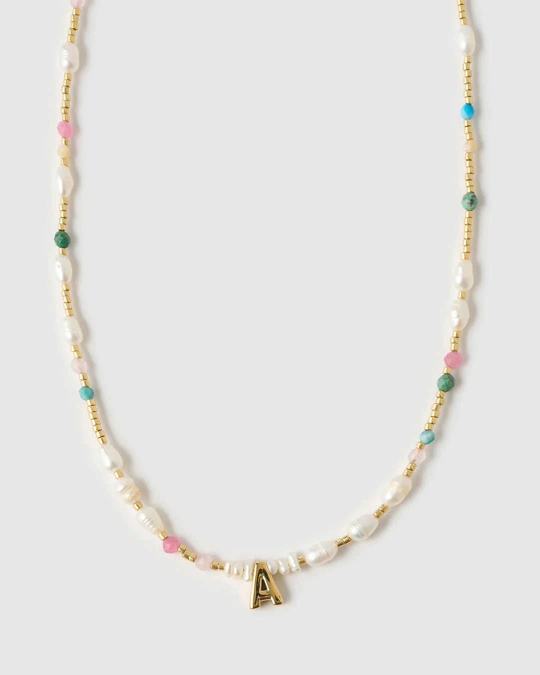 Beaded Gemstone and Pearl Letter Necklace