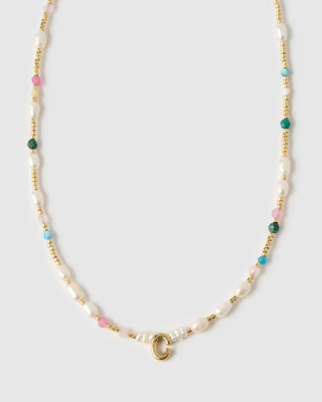 Beaded Gemstone and Pearl Letter Necklace