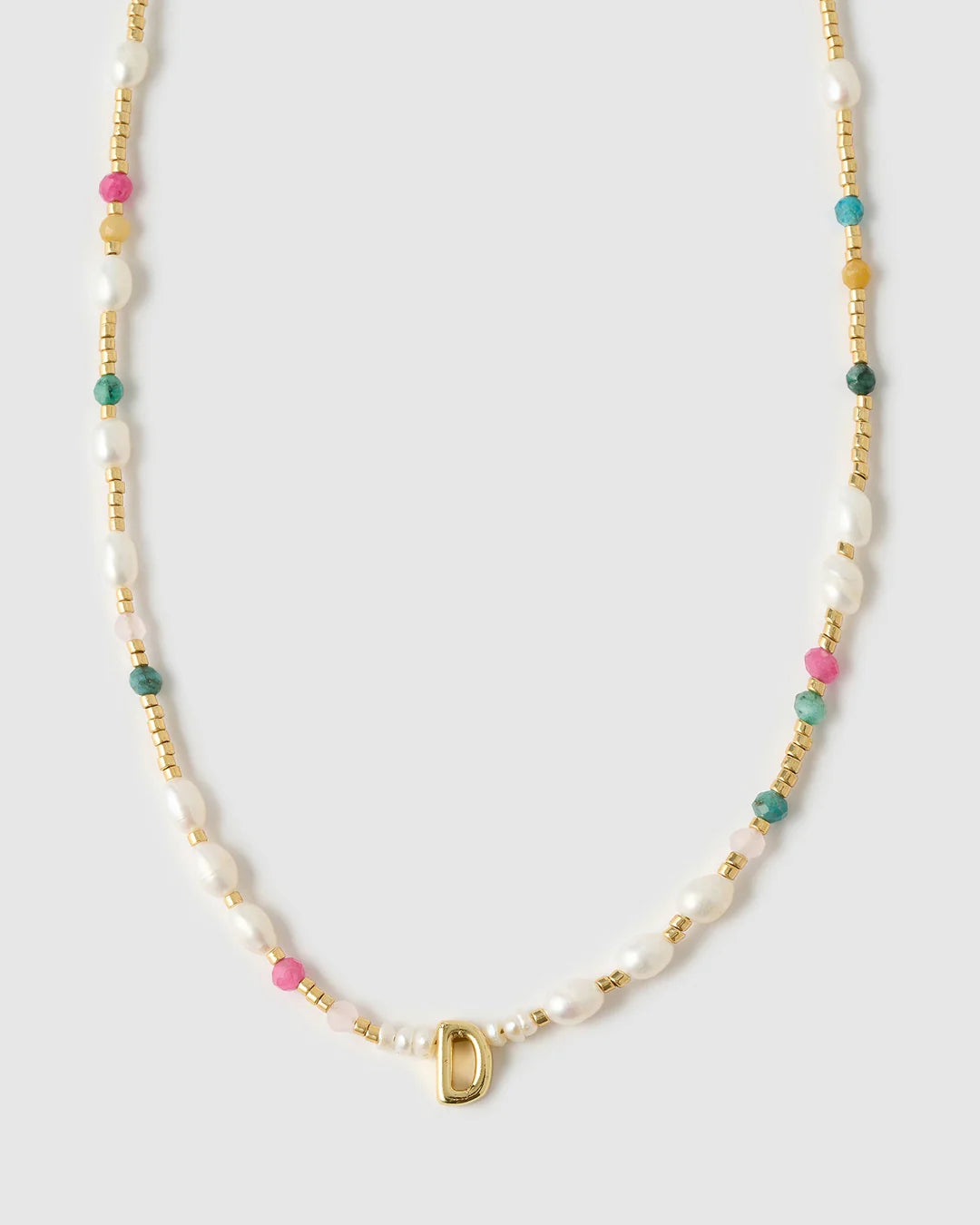 Beaded Gemstone and Pearl Letter Necklace