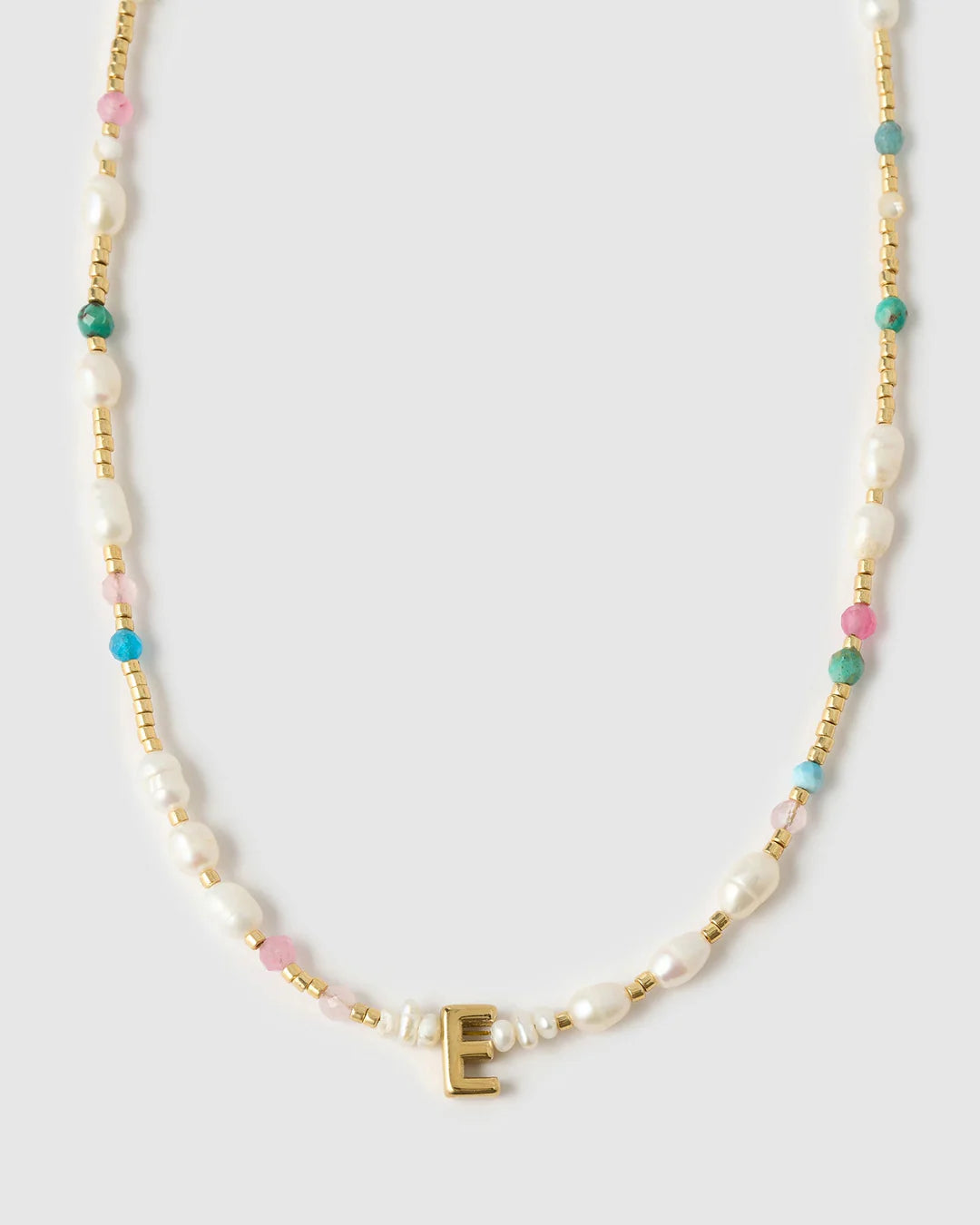Beaded Gemstone and Pearl Letter Necklace