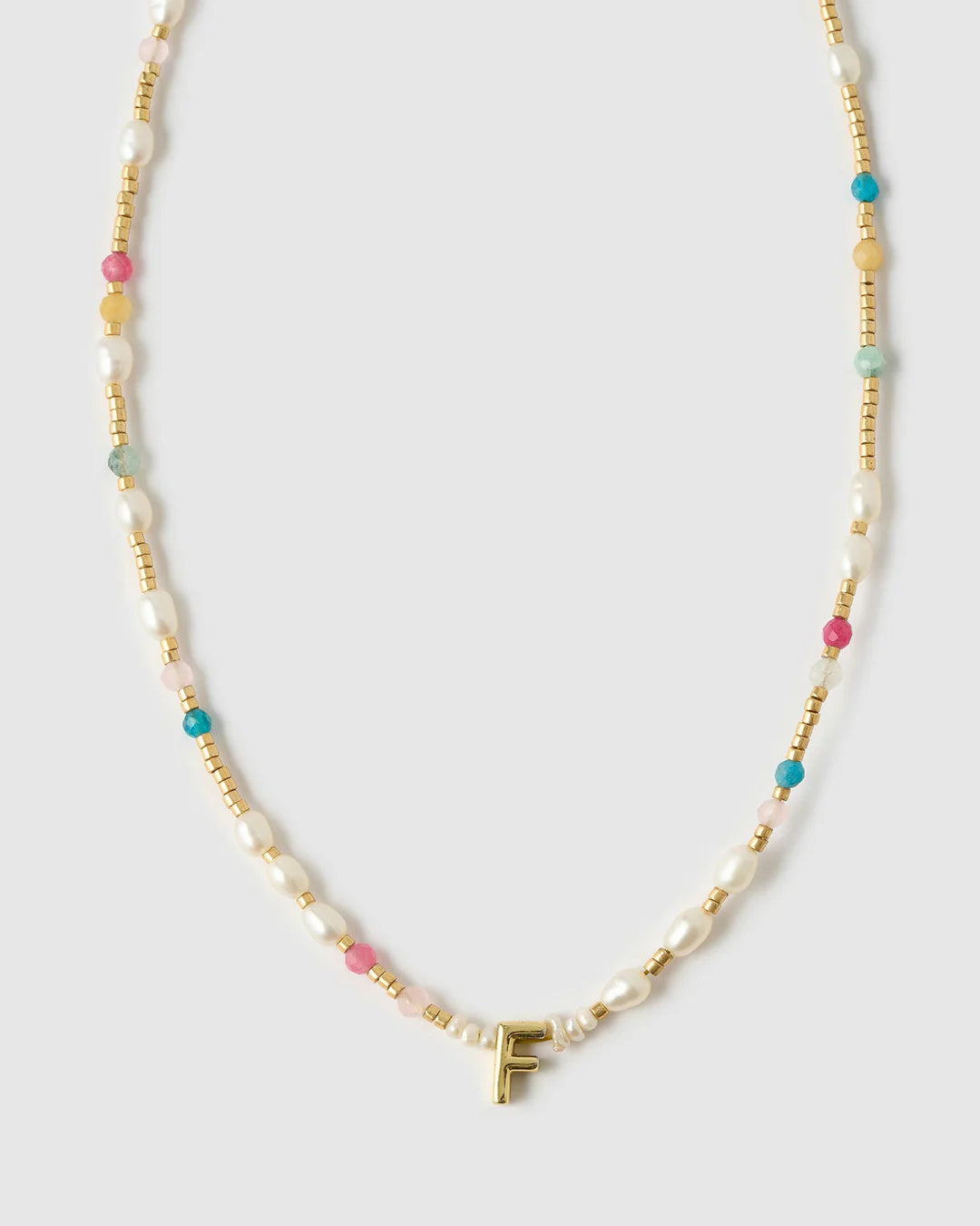 Beaded Gemstone and Pearl Letter Necklace