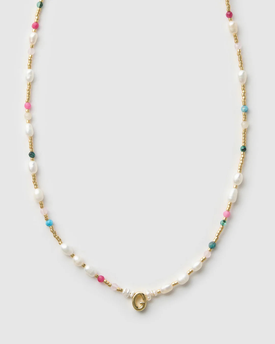Beaded Gemstone and Pearl Letter Necklace