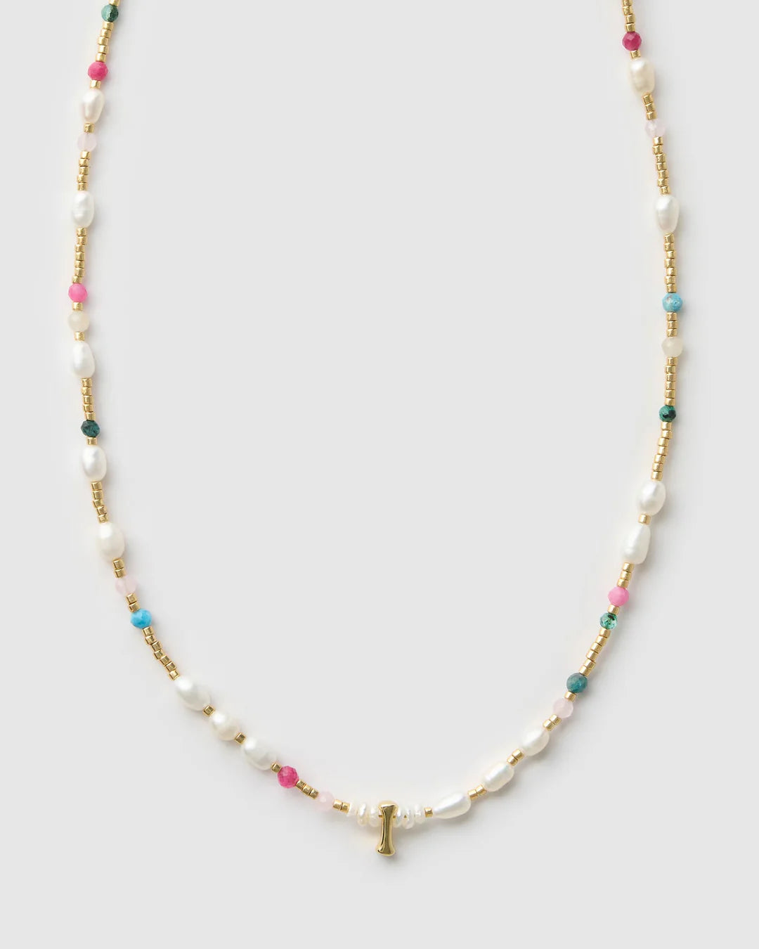 Beaded Gemstone and Pearl Letter Necklace