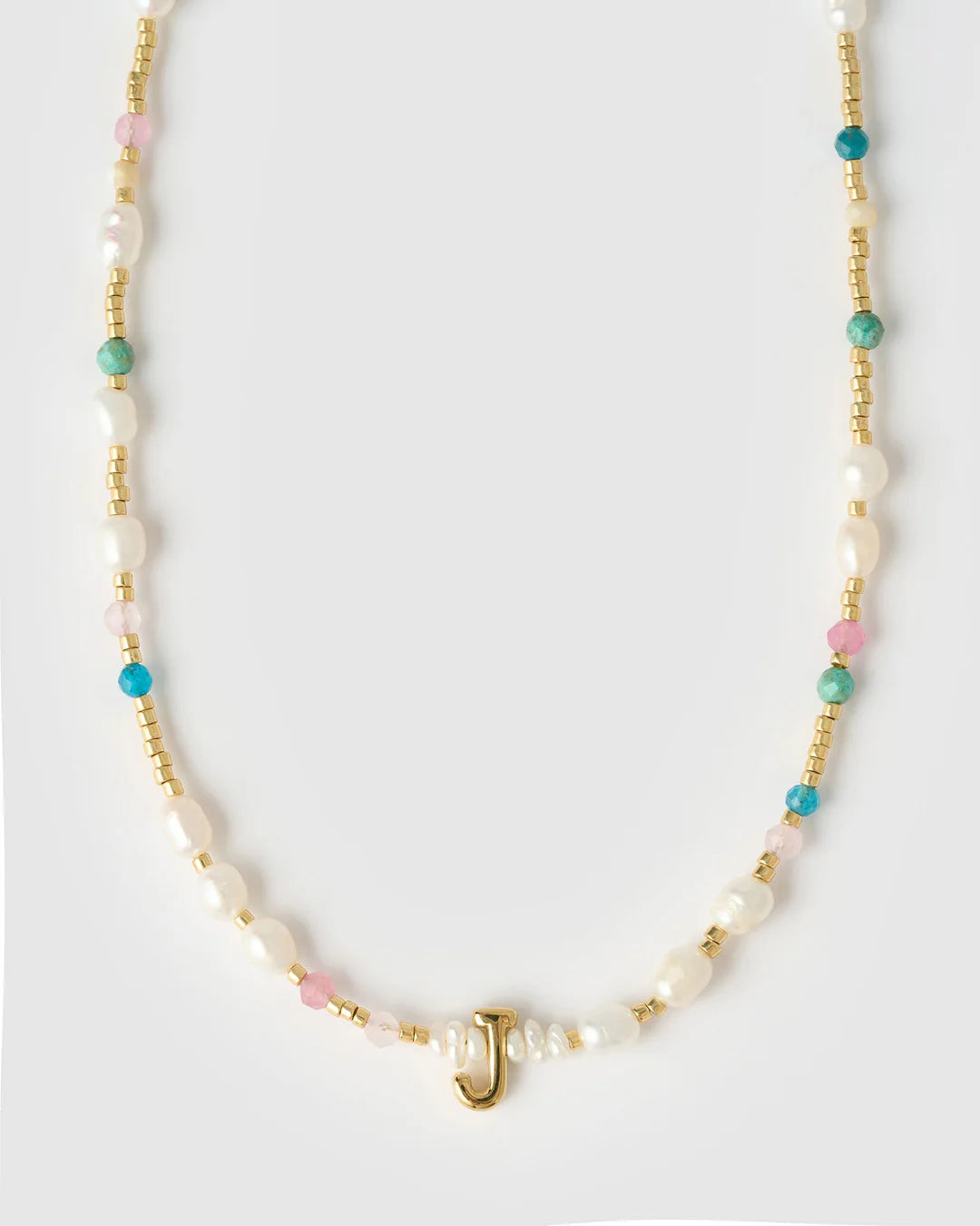Beaded Gemstone and Pearl Letter Necklace