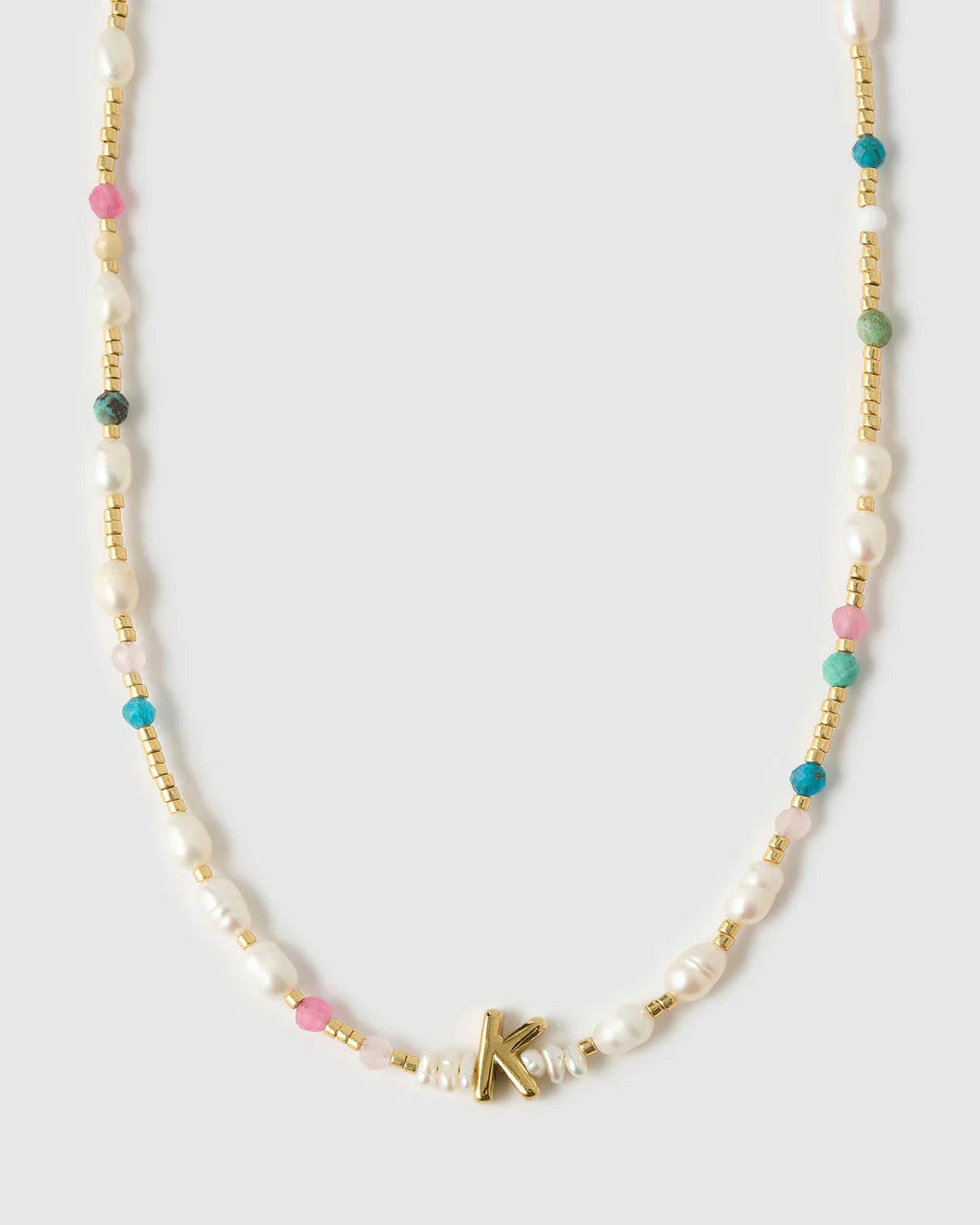 Beaded Gemstone and Pearl Letter Necklace