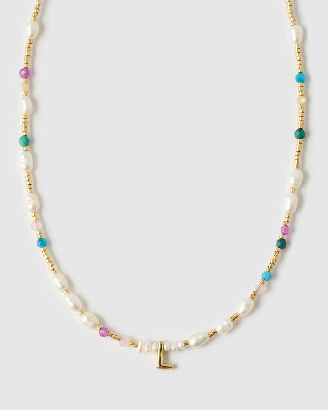 Beaded Gemstone and Pearl Letter Necklace
