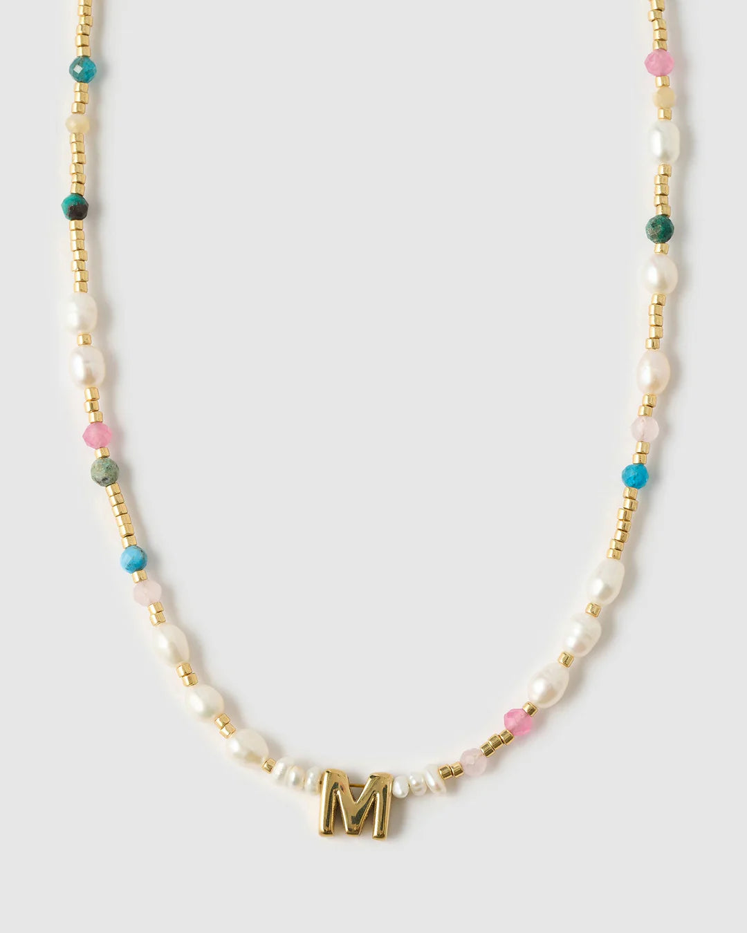 Beaded Gemstone and Pearl Letter Necklace