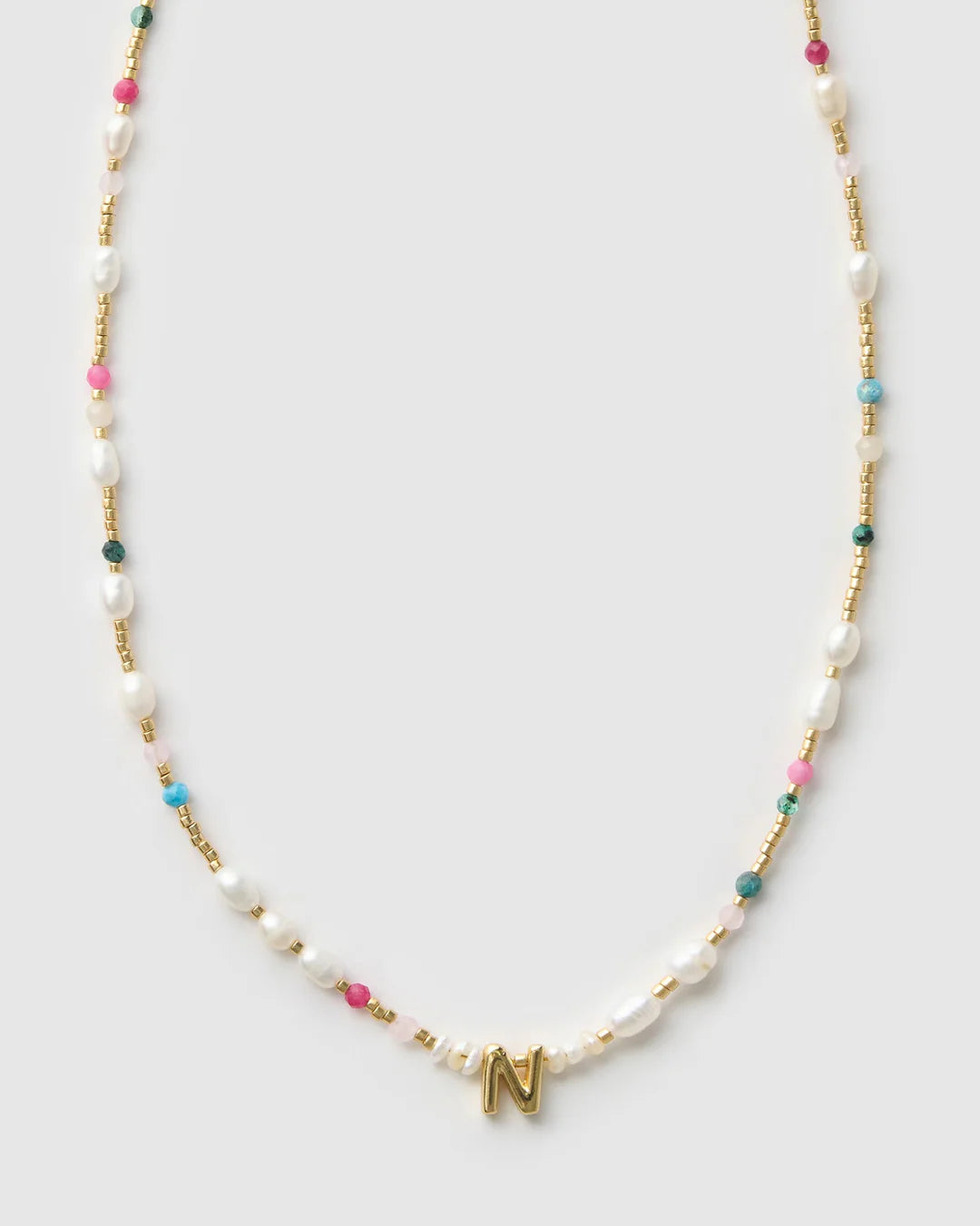 Beaded Gemstone and Pearl Letter Necklace