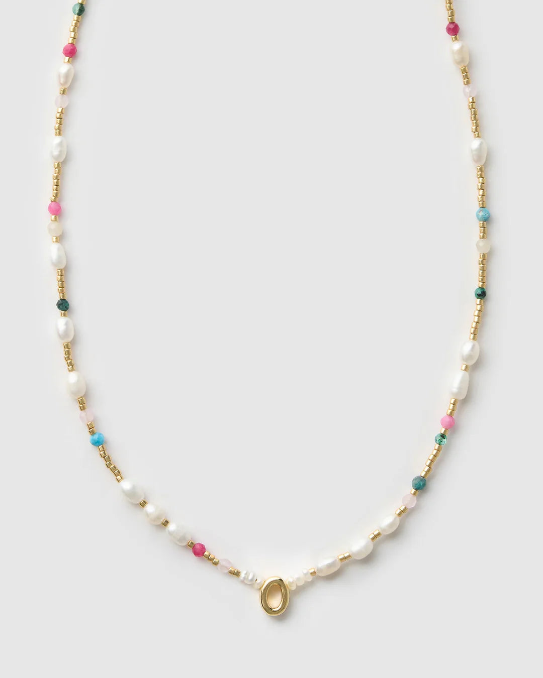 Beaded Gemstone and Pearl Letter Necklace