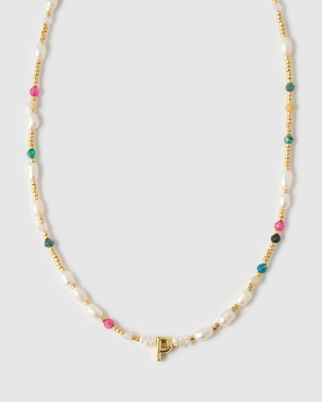 Beaded Gemstone and Pearl Letter Necklace