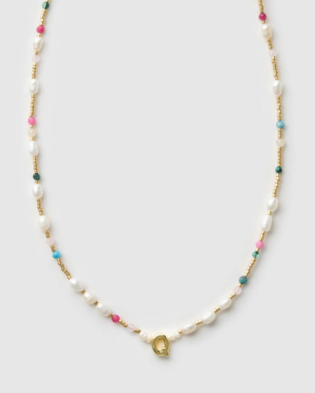 Beaded Gemstone and Pearl Letter Necklace