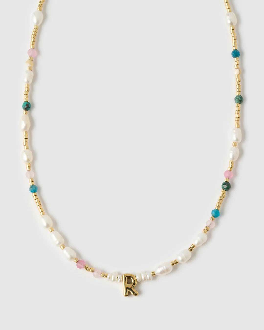 Beaded Gemstone and Pearl Letter Necklace