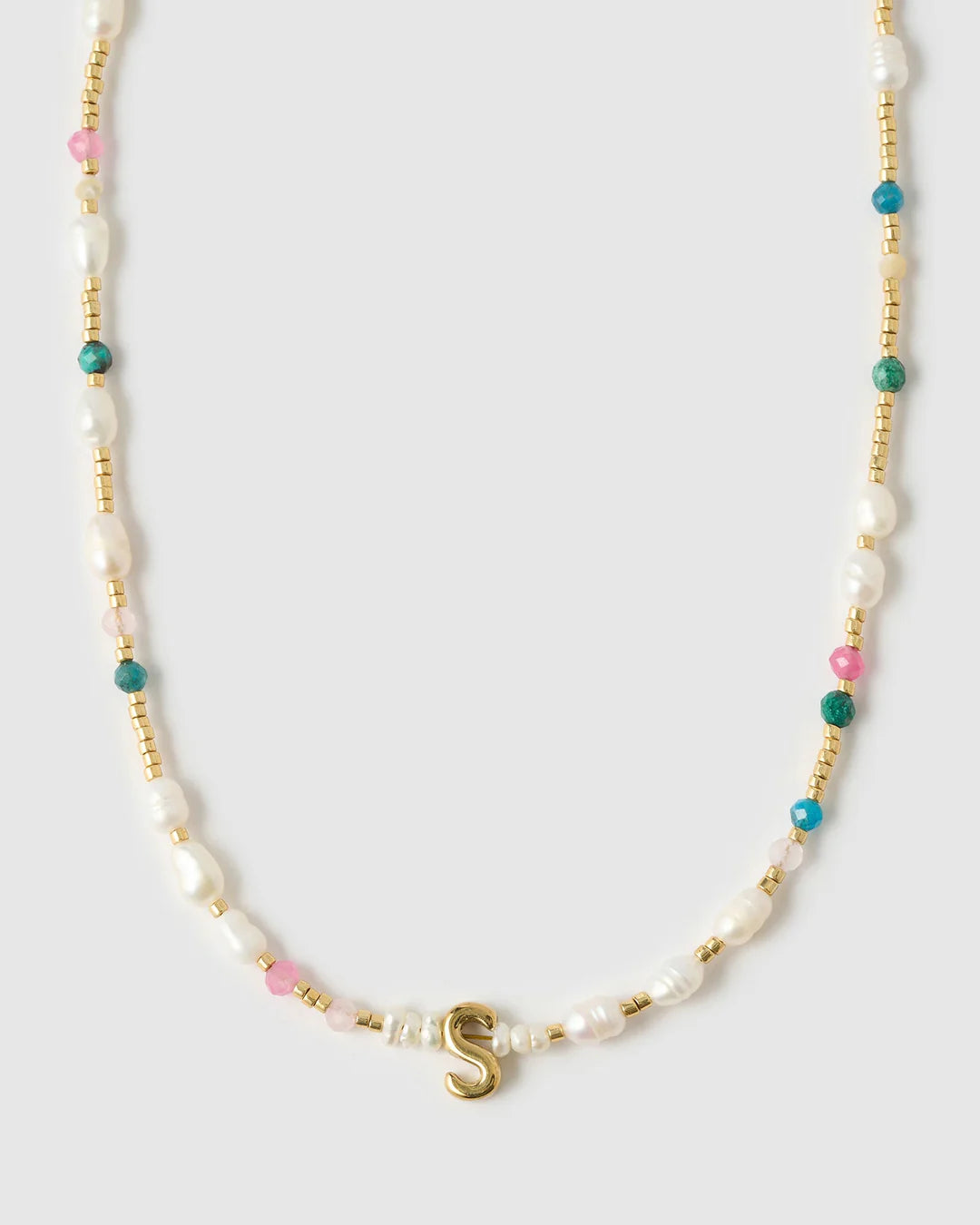 Beaded Gemstone and Pearl Letter Necklace