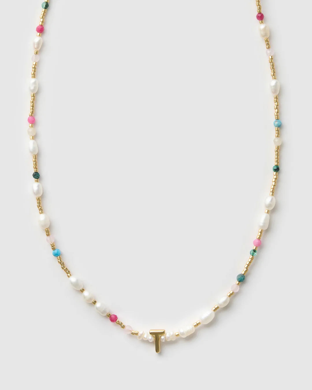 Beaded Gemstone and Pearl Letter Necklace