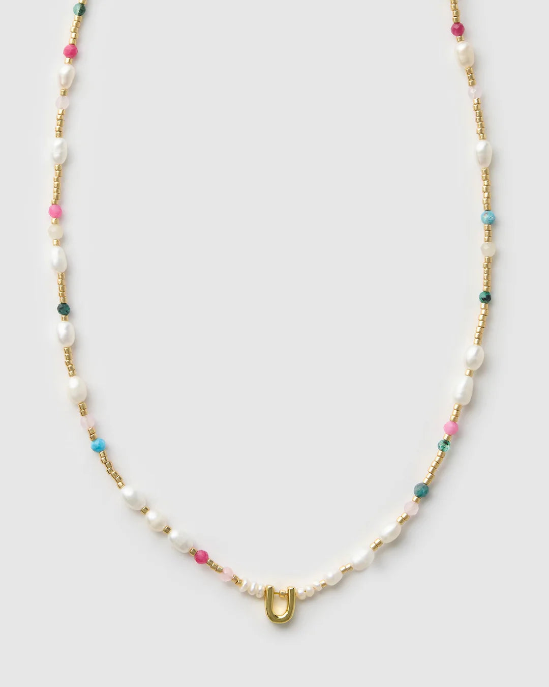 Beaded Gemstone and Pearl Letter Necklace