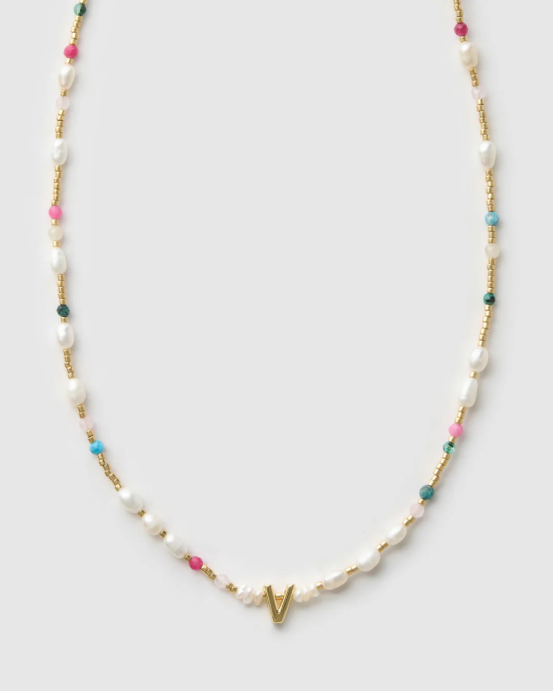 Beaded Gemstone and Pearl Letter Necklace