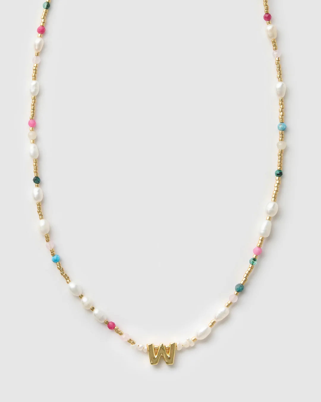 Beaded Gemstone and Pearl Letter Necklace