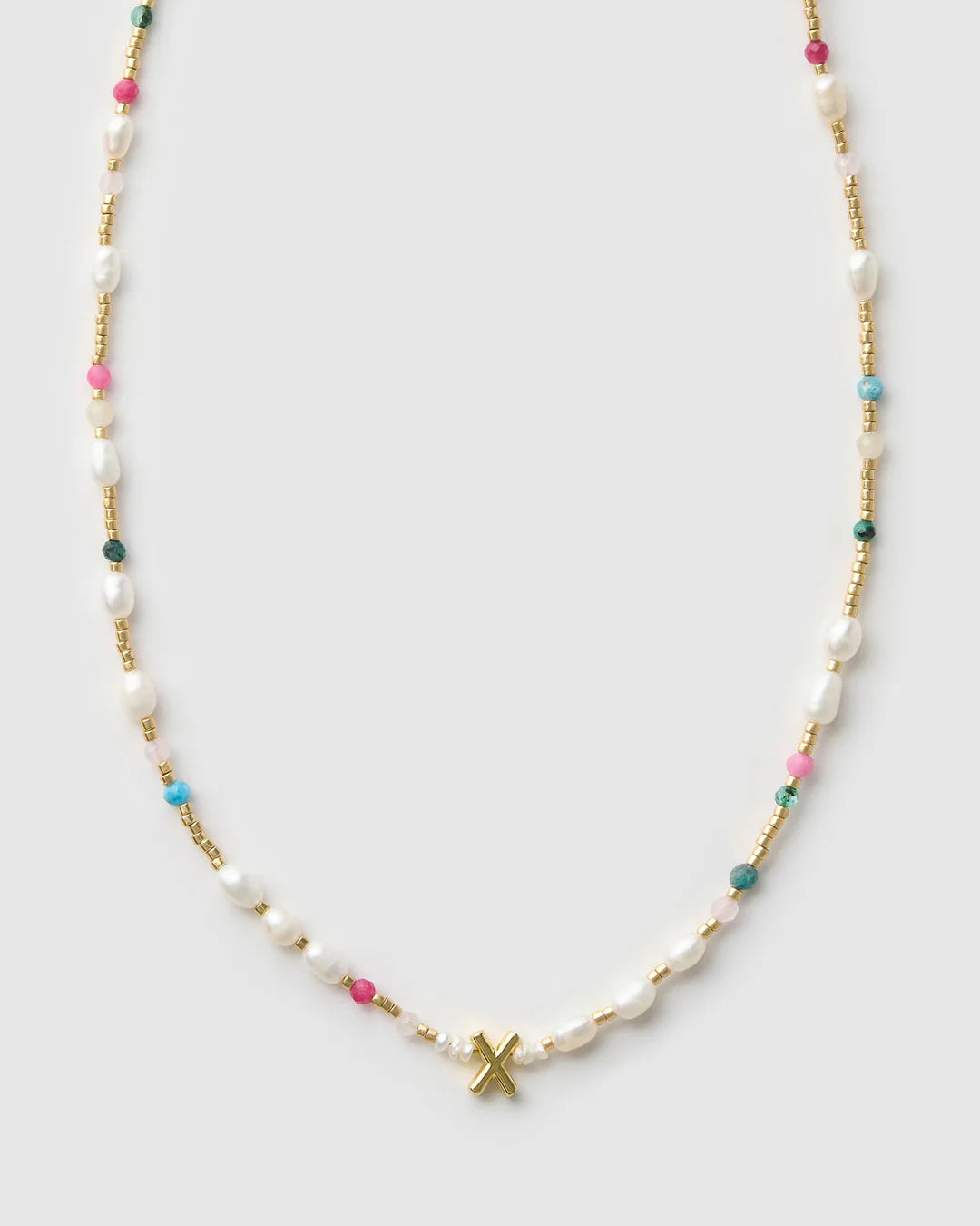 Beaded Gemstone and Pearl Letter Necklace