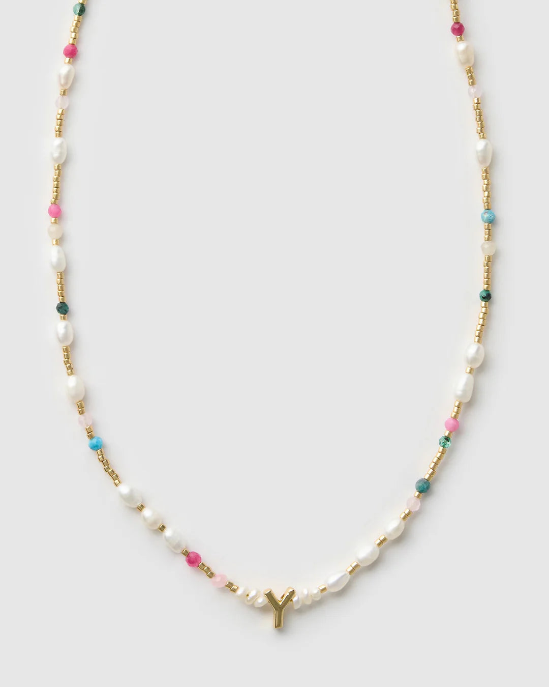 Beaded Gemstone and Pearl Letter Necklace